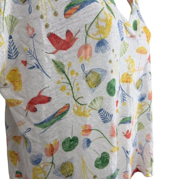 Joie 100% Linen Short Sleeve V-Neck Print Collared Top Shirt Dolman Womens sz L - Picture 3 of 16